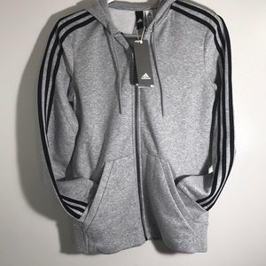 adidas Classic Athletic Hoodie Cotton Fleece 3-Stripe Zip-up Heather Grey Sz XS